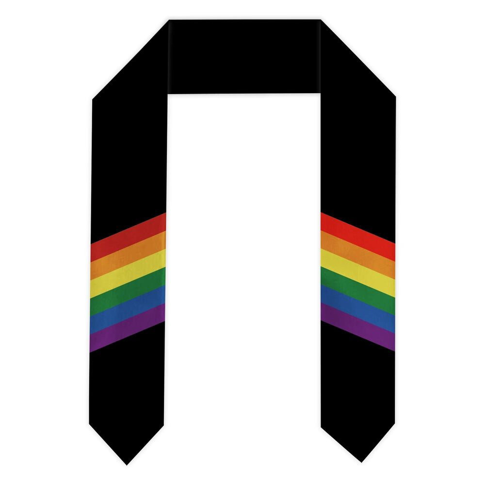 1472 Black Background Color Rainbow Graduation Stole LGBT Double Layer